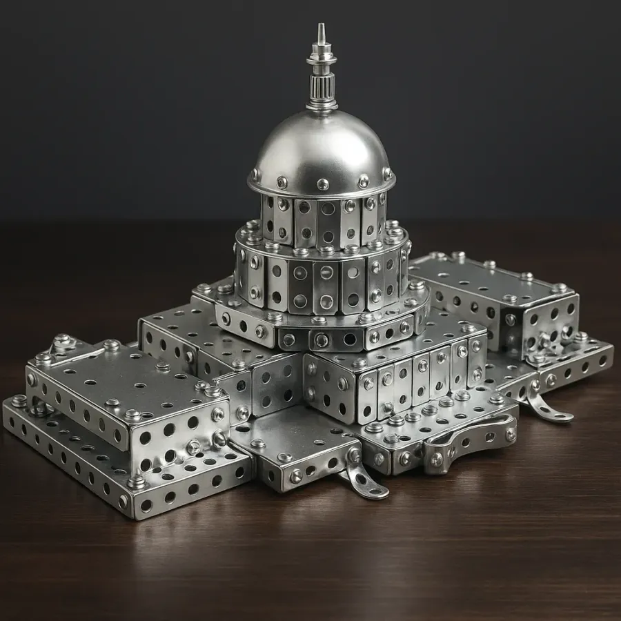 The impressive, fully assembled Meccano Erector Capitol Hill model.