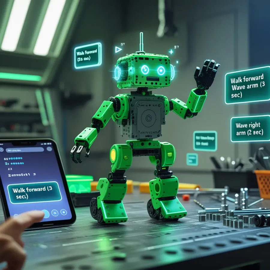 Build and program your Meccano Micronoid Green Switch robot to walk and wave