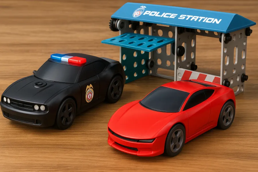 The complete Meccano Junior Police Station Chase playset.
